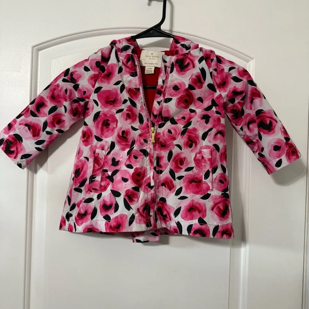 Kate Spade Rain Coat Toddler Girls Size 18 Months Rose Pink And Black Hooded